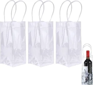 WAONIQ Ice Wine Bag, Portable Collapsible Clear Wine Pouch, Clear PVC Gift Bags With Handles for Wedding Party Travel Champagne Beer White Wine Chilled Beverages(3 Pack)