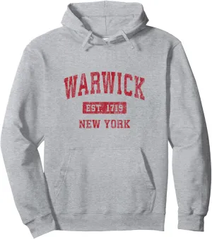 Warwick New York NY Vintage Sports Design Red Design Pullover Hoodie