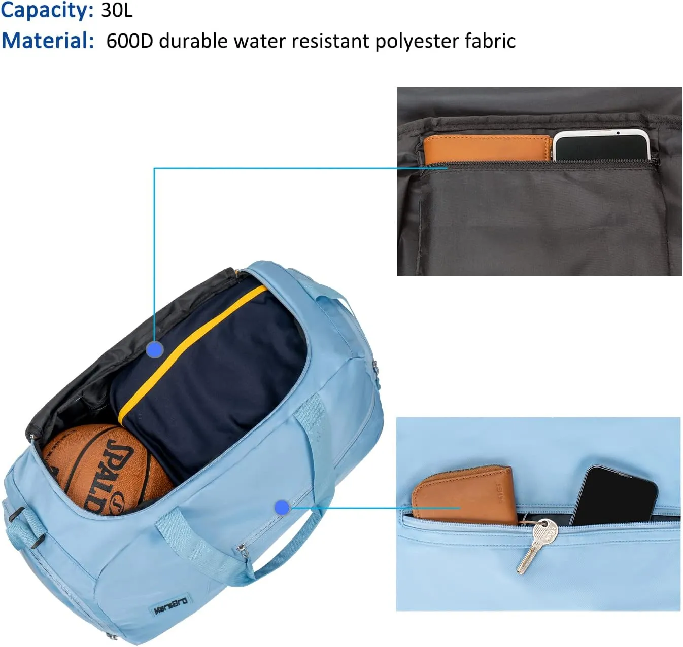 Water Resistant Sports Gym Travel Weekender Duffel Bag with Shoe Compartment