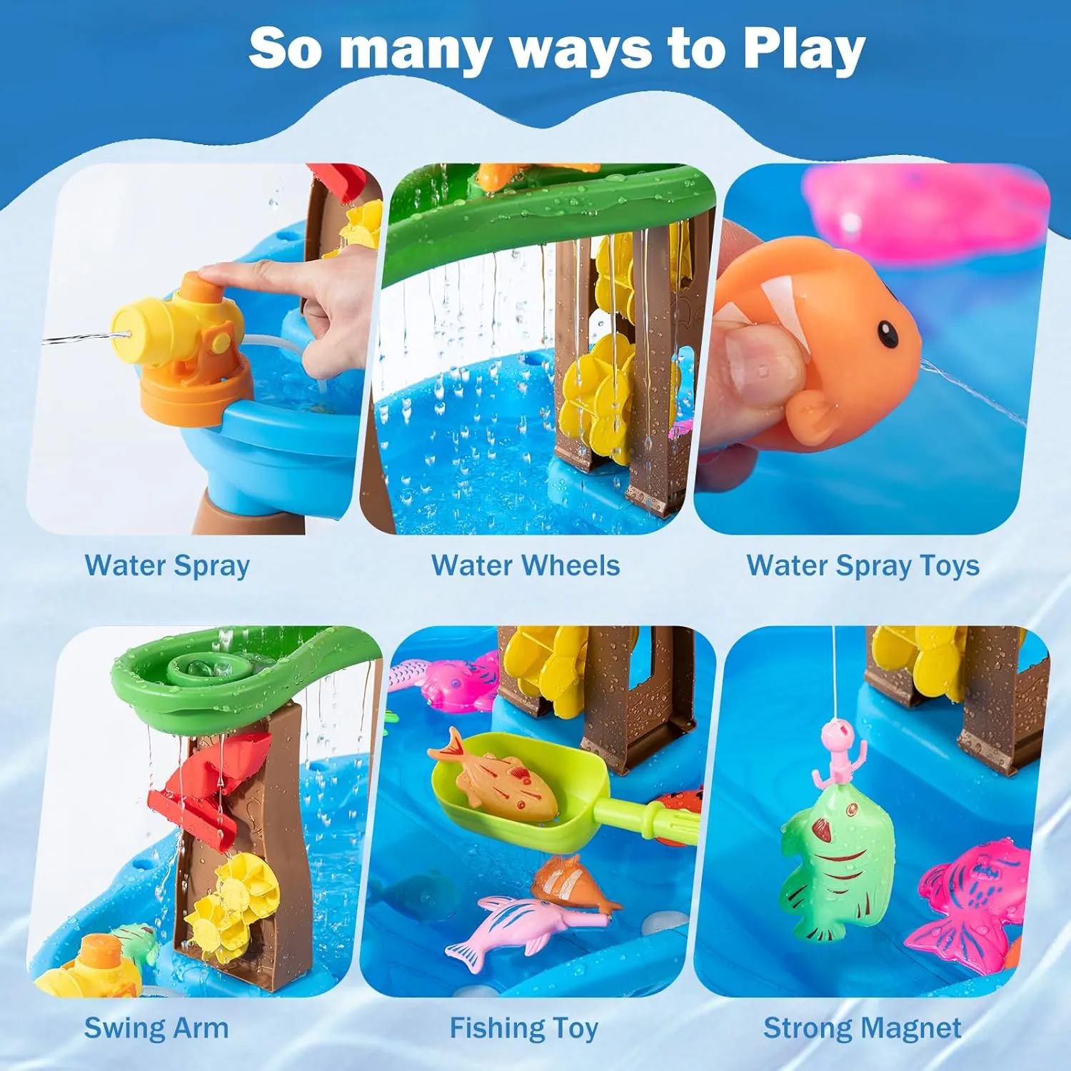 Water Table for Toddlers 3-5 Outdoor Toys for Kids Ages 4-8 3-Tier Kids Sand Water Table with Fishing Game Set Activity Sensory Table Summer Gift Beach Outside Toys for Toddlers