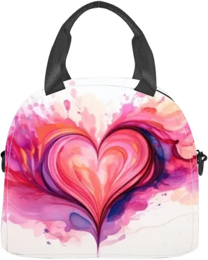 Watercolor abstract heart pink tones beautiful artistic streaks and Insulated Adult Lunch Bag with Shoulder Strap for Women Lightweight Reusable Portable Freezable Lunch Tote Bag for Work Picnic