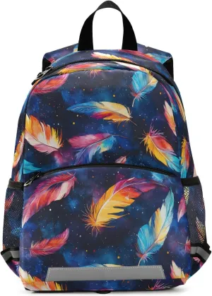 Watercolor Feathers Toddler Backpack Watercolor Feathers Print with Leash and Reflective Strips, Lightweight Kids School Bag for Boys Girls 3-6 Years, Travel Daypack for Preschool, Outings, Hi