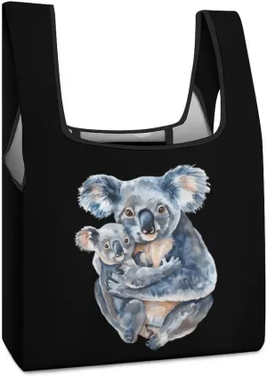 Watercolor Koala Mama With Little Novelty Reusable Grocery Bag Fold-able Shopping Bags Washable Tote Lightweight Storage Pouch with Handle