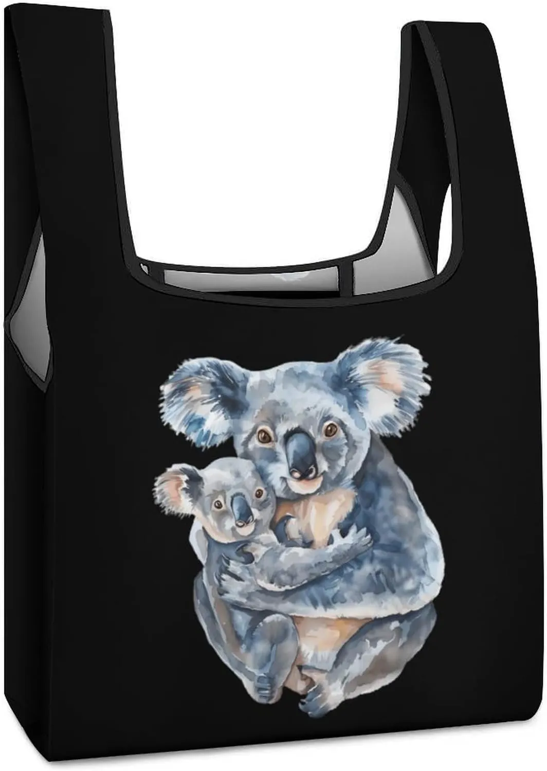 Watercolor Koala Mama With Little Novelty Reusable Grocery Bag Fold-able Shopping Bags Washable Tote Lightweight Storage Pouch with Handle