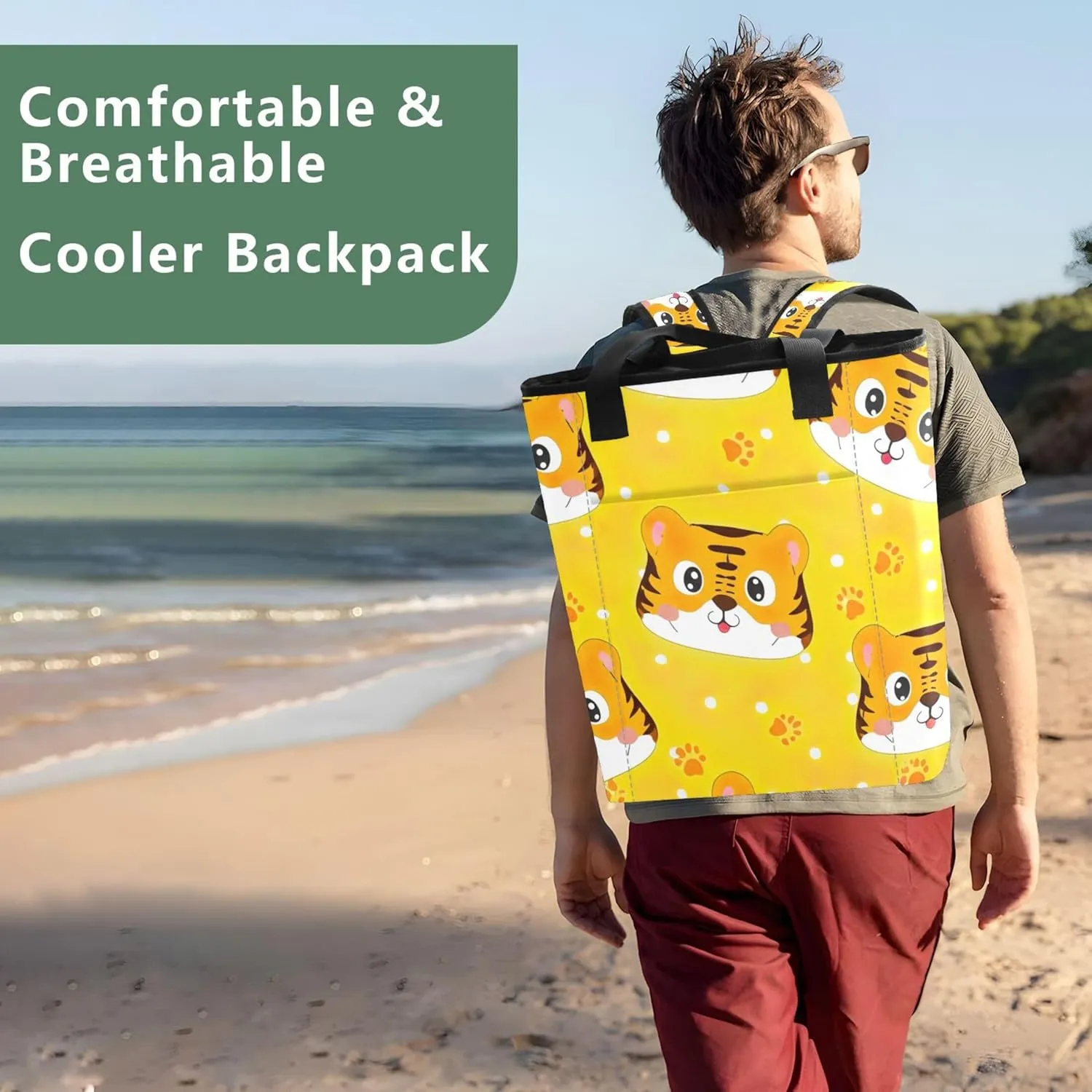 Watercolor Leaves Blue Green White Cooler Bag 36 Cans Soft Cooler Bag Insulated Leak Proof Leakproof Cooling Tote Bag for Lunch