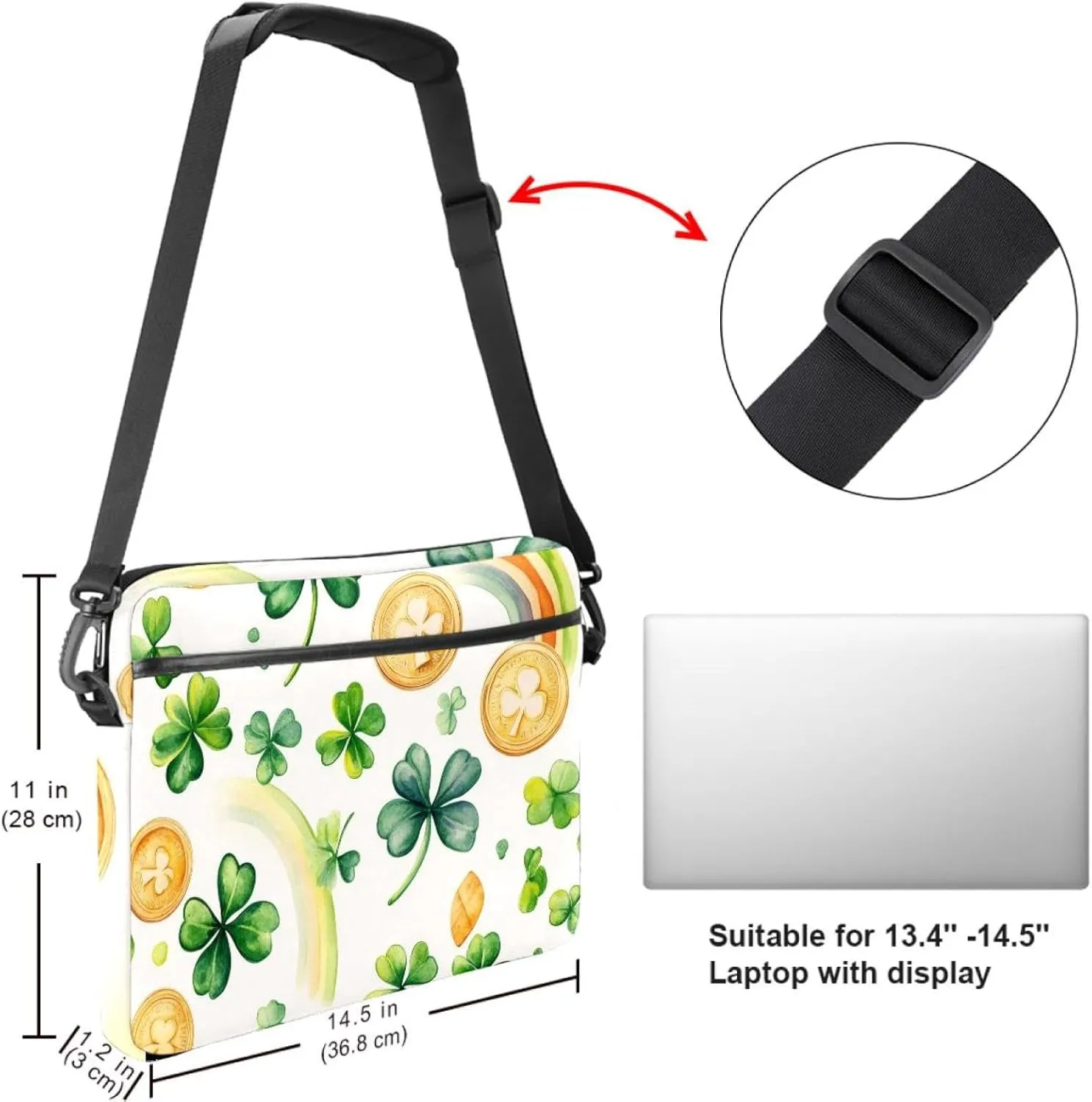 Watercolor Sage Green Ginkgo Leaves Laptop Shoulder Bag Slim Computer Briefcase Laptop Sleeve Messenger Case