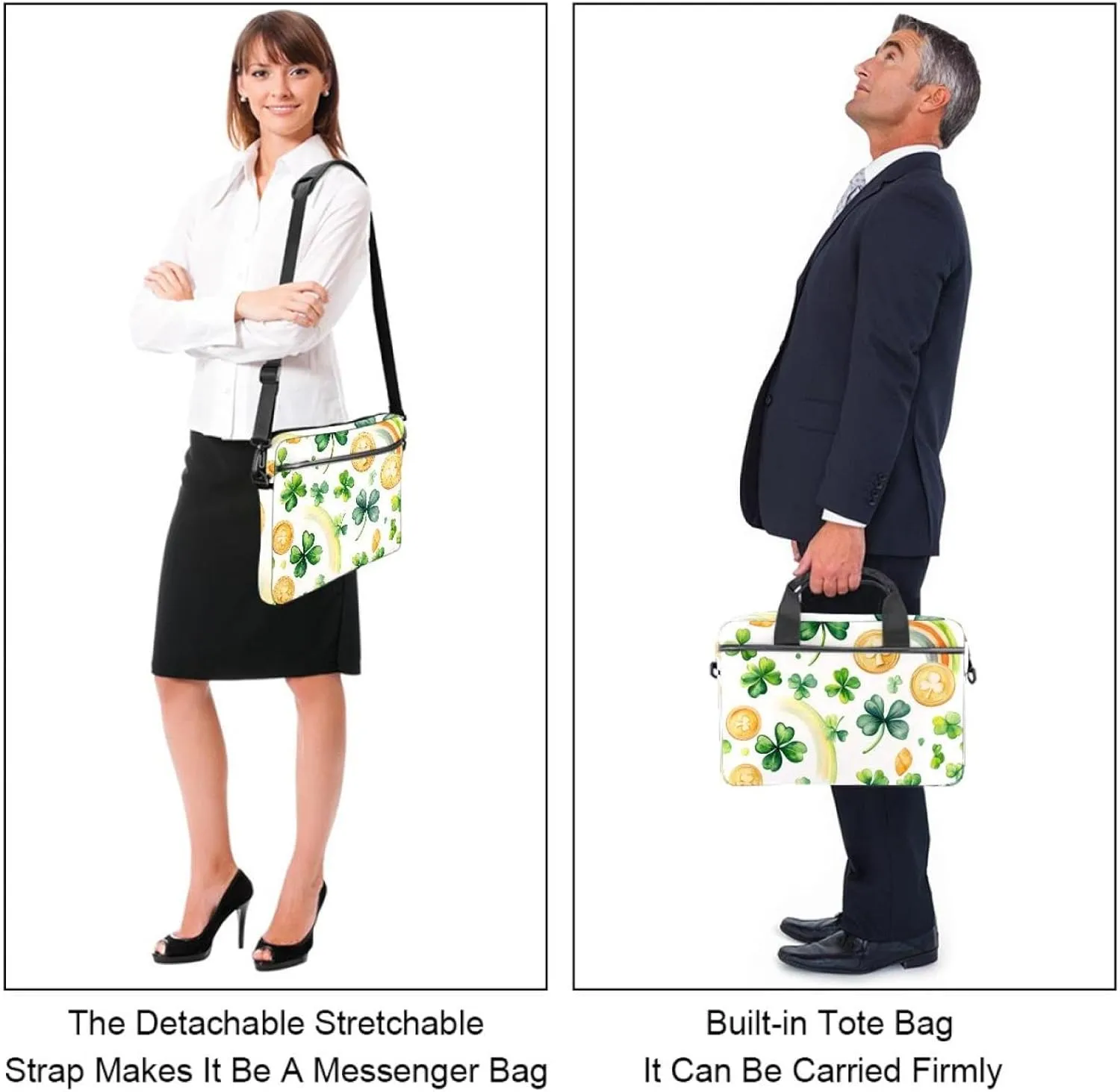 Watercolor Sage Green Ginkgo Leaves Laptop Shoulder Bag Slim Computer Briefcase Laptop Sleeve Messenger Case