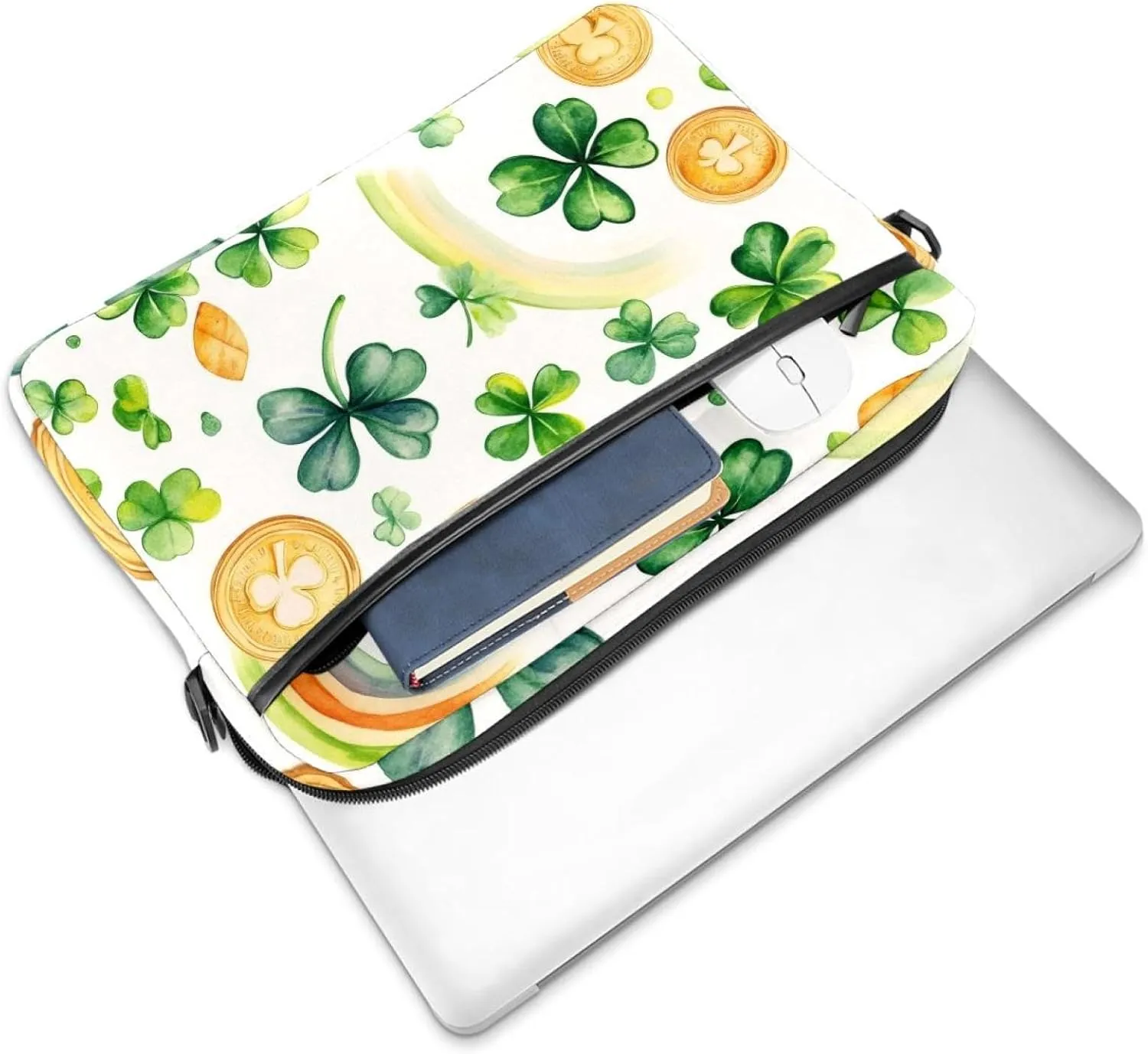 Watercolor Sage Green Ginkgo Leaves Laptop Shoulder Bag Slim Computer Briefcase Laptop Sleeve Messenger Case