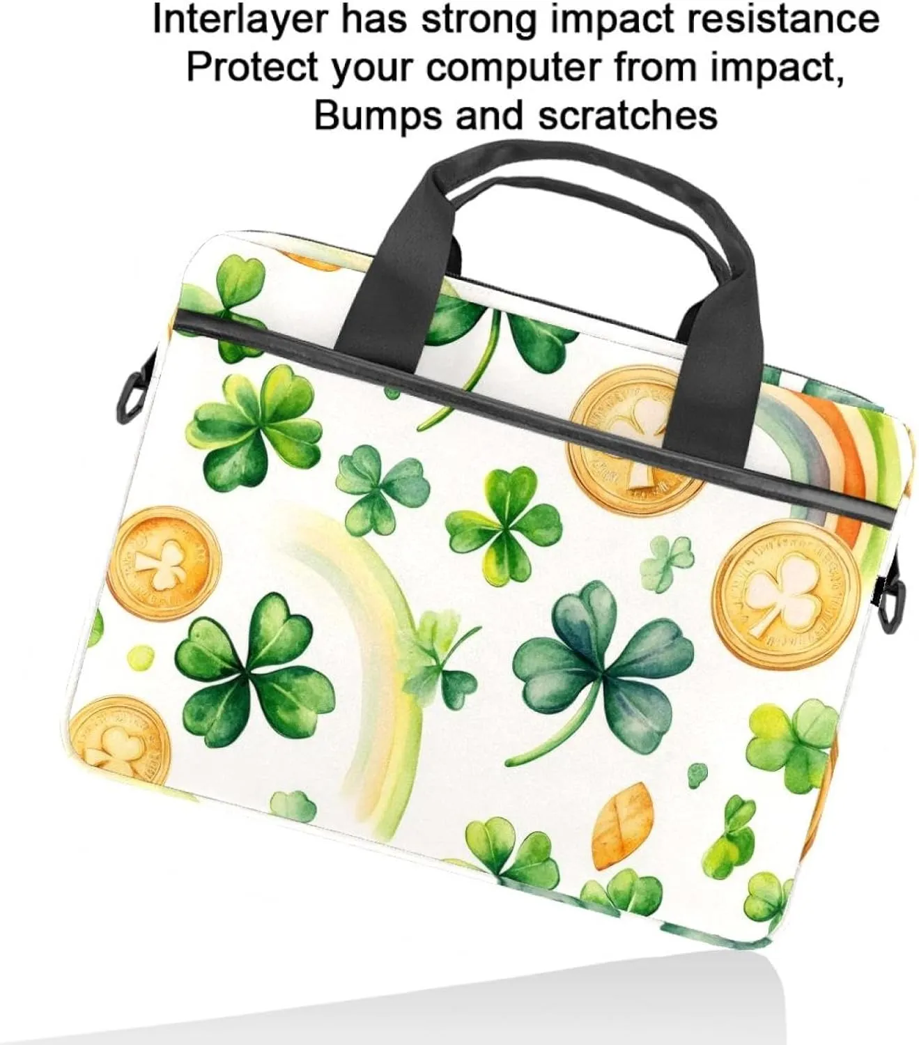 Watercolor Sage Green Ginkgo Leaves Laptop Shoulder Bag Slim Computer Briefcase Laptop Sleeve Messenger Case
