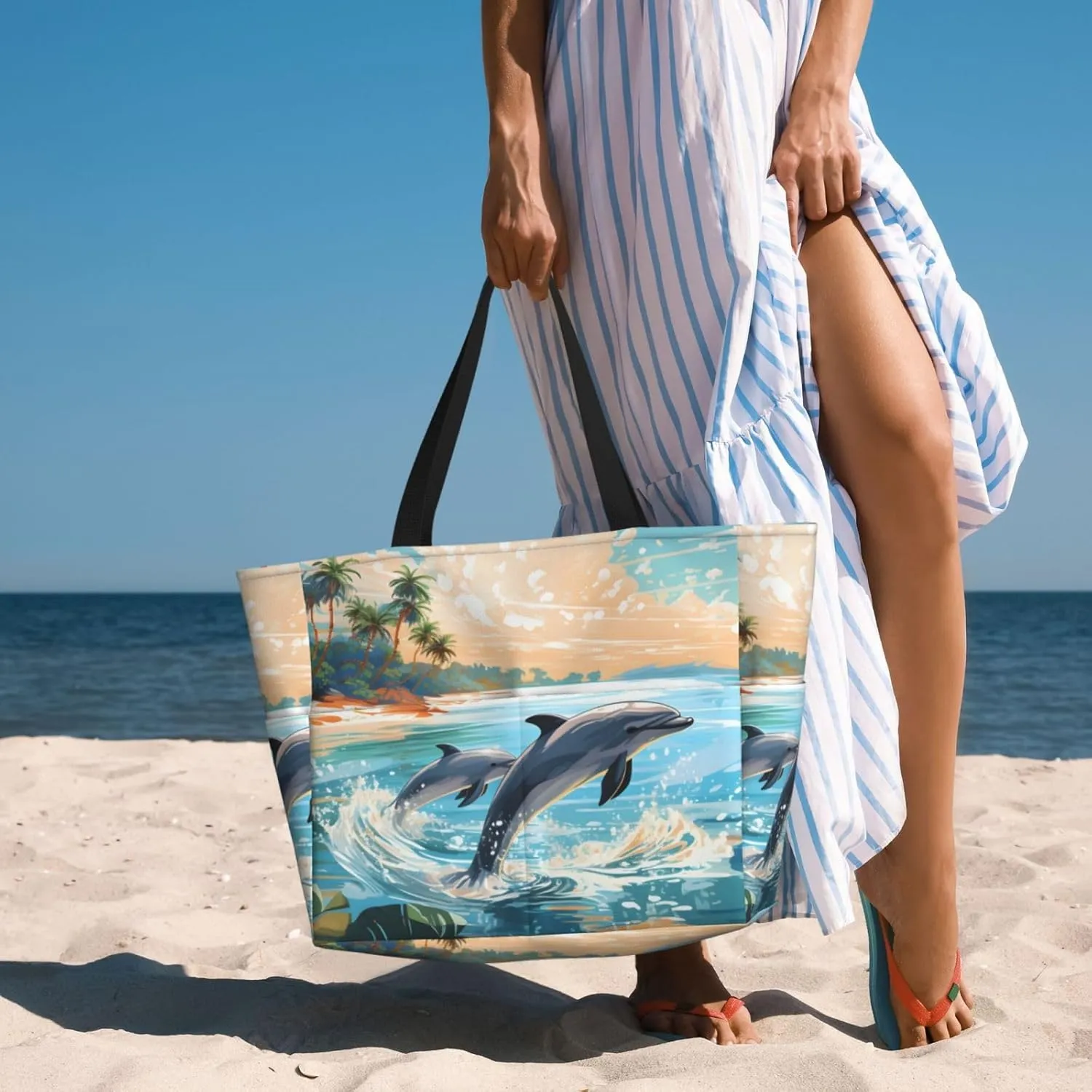 Waterproof Beach Bag for Women Sandproof Beach Tote Bag Large Capacity Swim Pool Bag Foldable Travel Duffel Bags