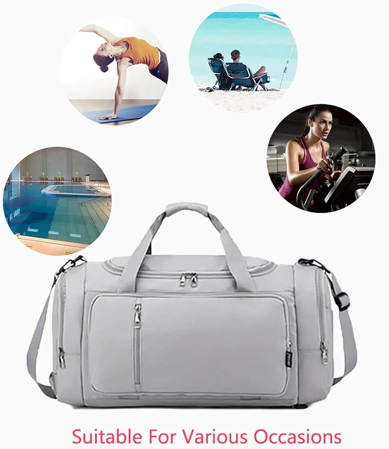 Waterproof Duffel Backpack with Shoe Compartment Dry Wet Separation 20"L Travel Gym Bag for Women Men (Grey)