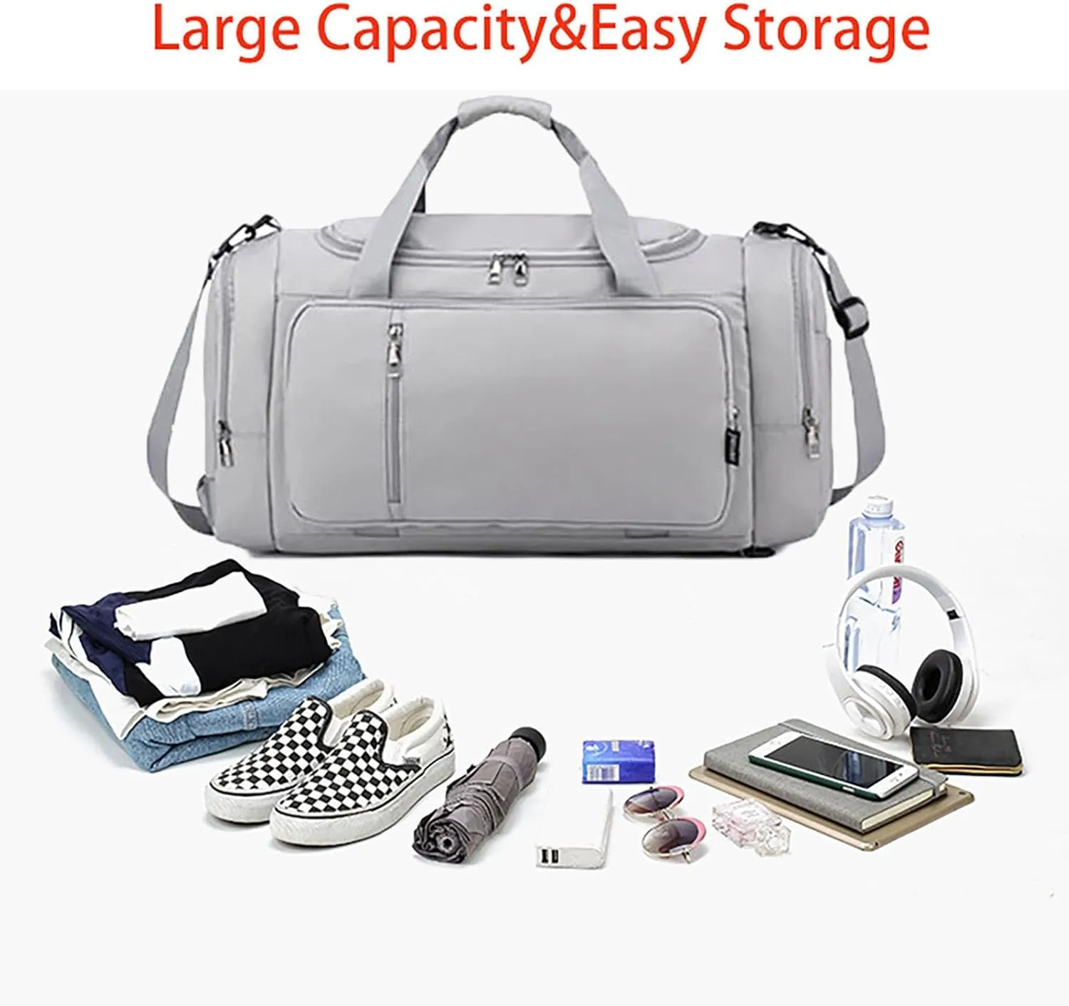 Waterproof Duffel Backpack with Shoe Compartment Dry Wet Separation 20"L Travel Gym Bag for Women Men (Grey)