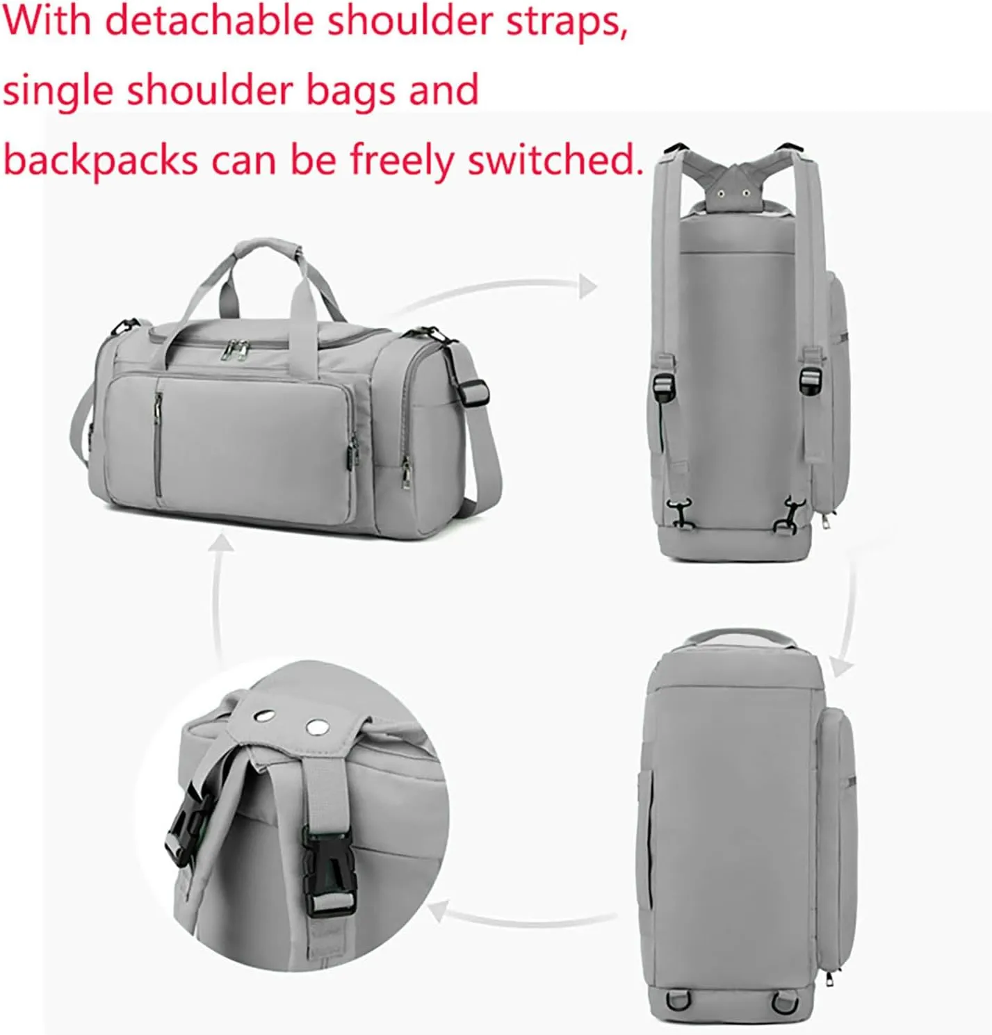 Waterproof Duffel Backpack with Shoe Compartment Dry Wet Separation 20"L Travel Gym Bag for Women Men (Grey)