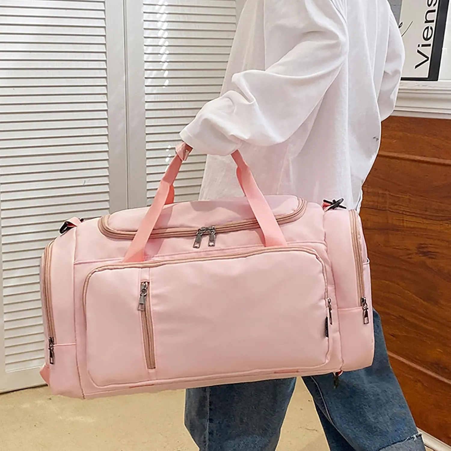 Waterproof Duffel Backpack with Shoe Compartment Dry Wet Separation 20"L Travel Gym Bag for Women Men (Pink)