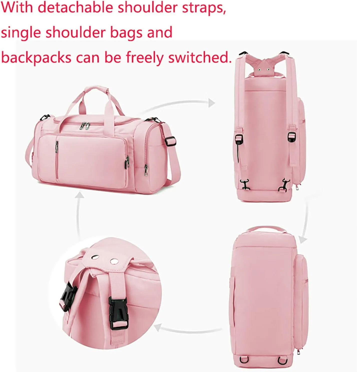 Waterproof Duffel Backpack with Shoe Compartment Dry Wet Separation 20"L Travel Gym Bag for Women Men (Pink)