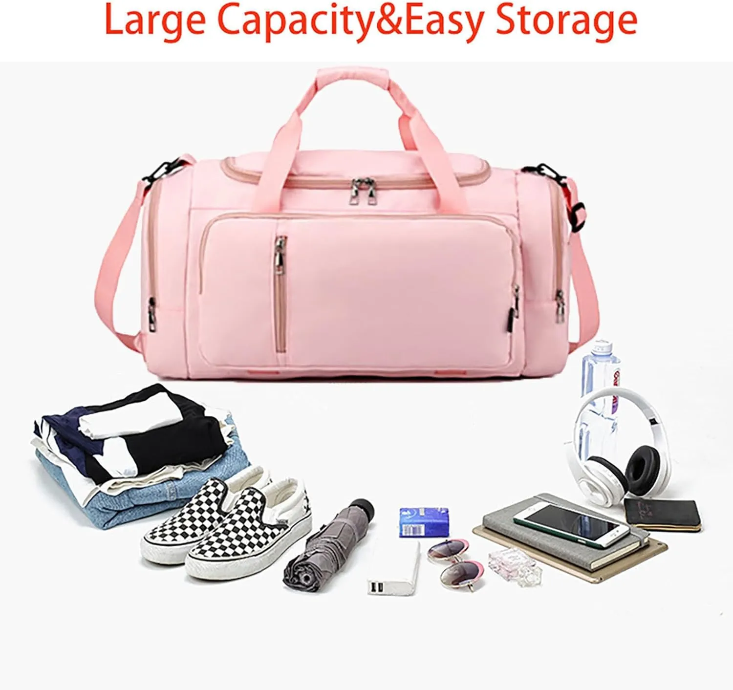 Waterproof Duffel Backpack with Shoe Compartment Dry Wet Separation 20"L Travel Gym Bag for Women Men (Pink)