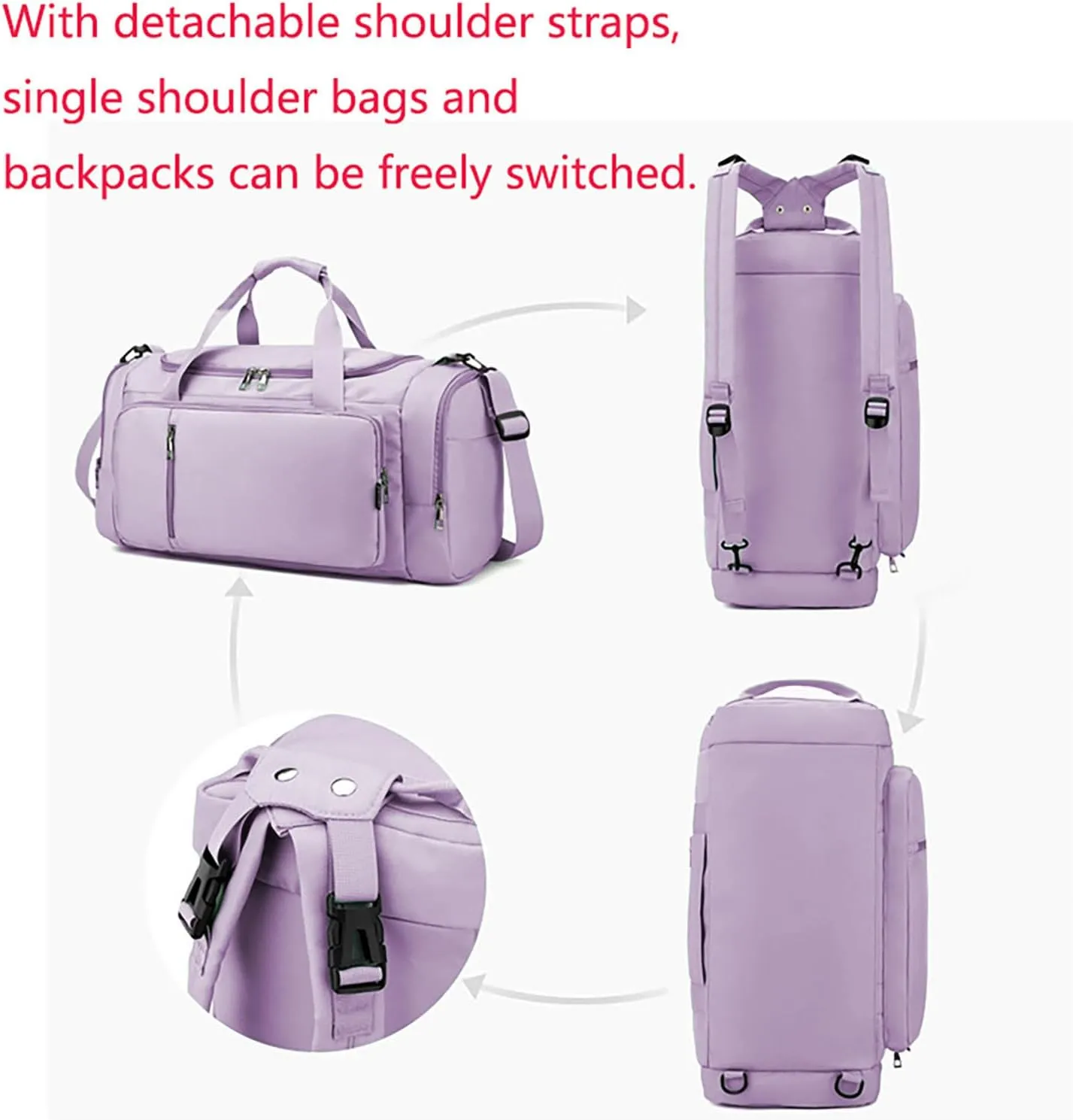 Waterproof Duffel Backpack with Shoe Compartment Dry Wet Separation 20"L Travel Gym Bag for Women Men (Purple)