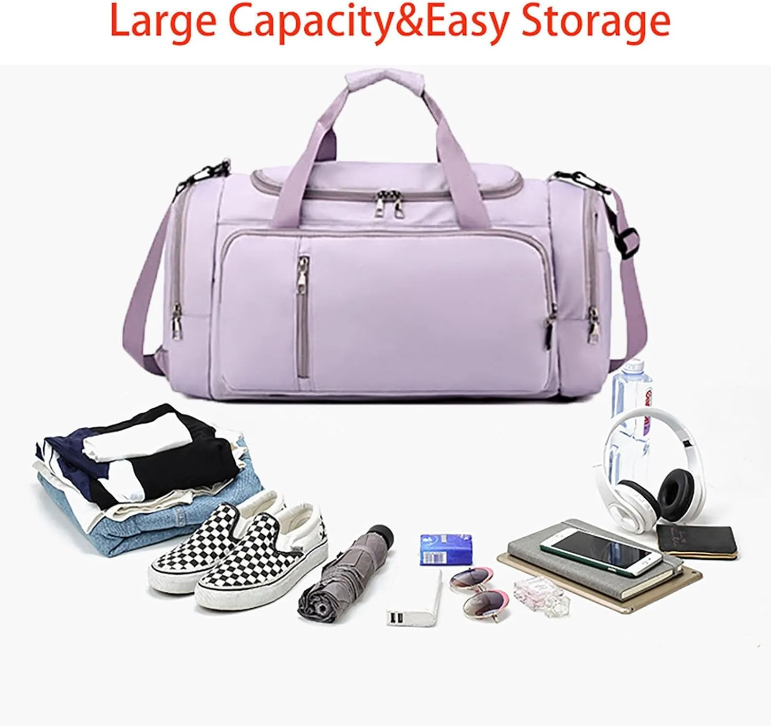 Waterproof Duffel Backpack with Shoe Compartment Dry Wet Separation 20"L Travel Gym Bag for Women Men (Purple)