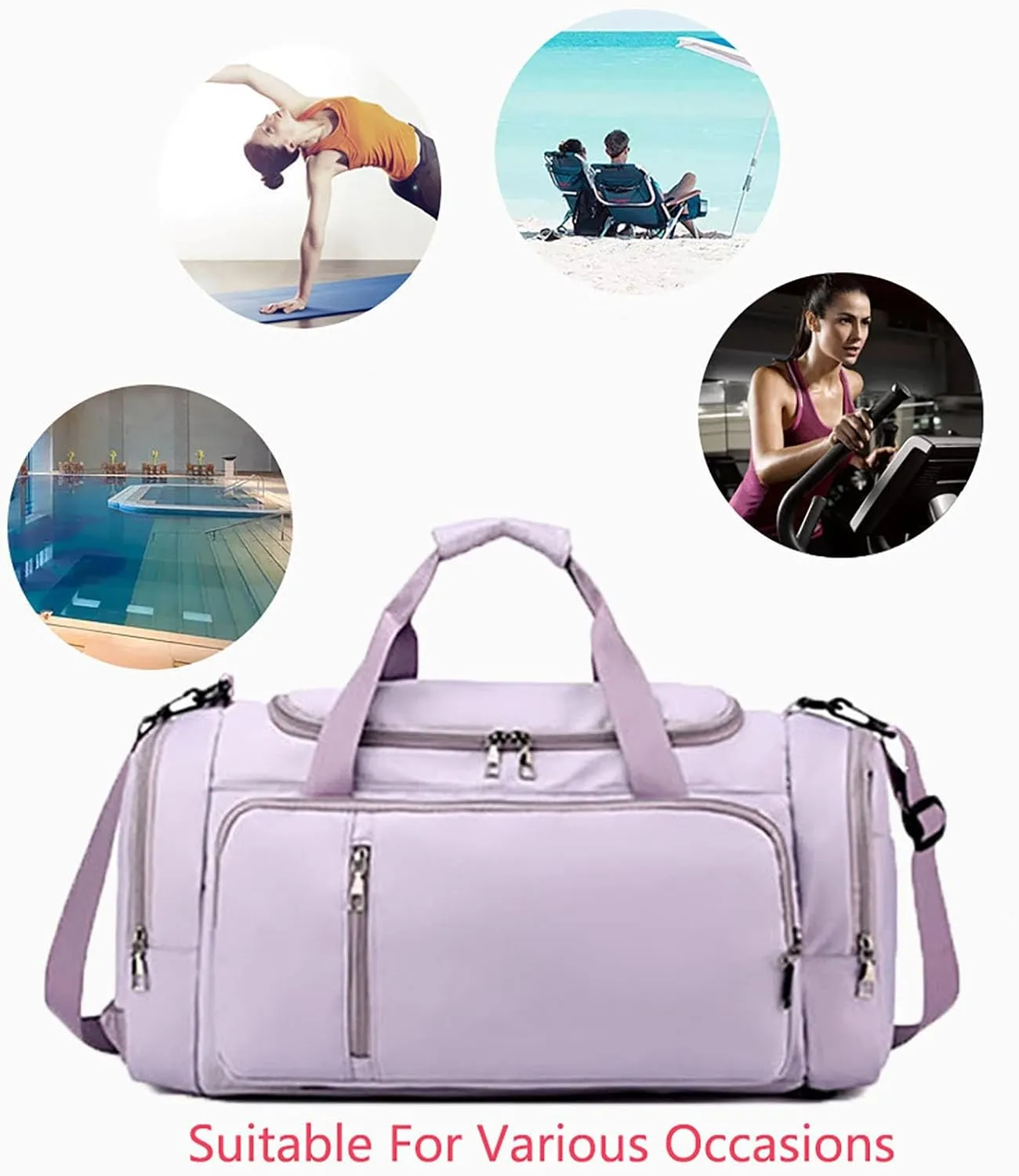 Waterproof Duffel Backpack with Shoe Compartment Dry Wet Separation 20"L Travel Gym Bag for Women Men (Purple)