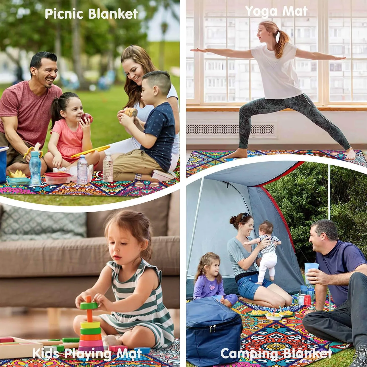 Waterproof Picnic Blankets Foldable & Portable 60''x80'' Boho Picnic Mat for Outdoors, Large Washable Picnic Blanket for Travel Camping Beach, Park Grass Picnic Blanket Accessories for Adults