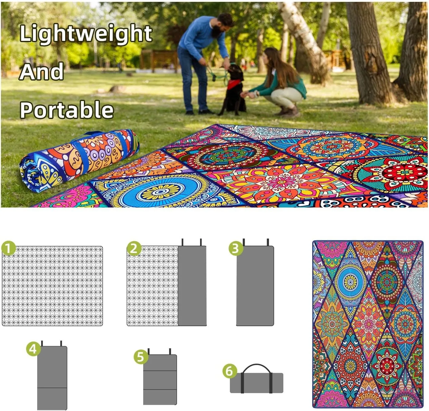 Waterproof Picnic Blankets Foldable & Portable 60''x80'' Boho Picnic Mat for Outdoors, Large Washable Picnic Blanket for Travel Camping Beach, Park Grass Picnic Blanket Accessories for Adults