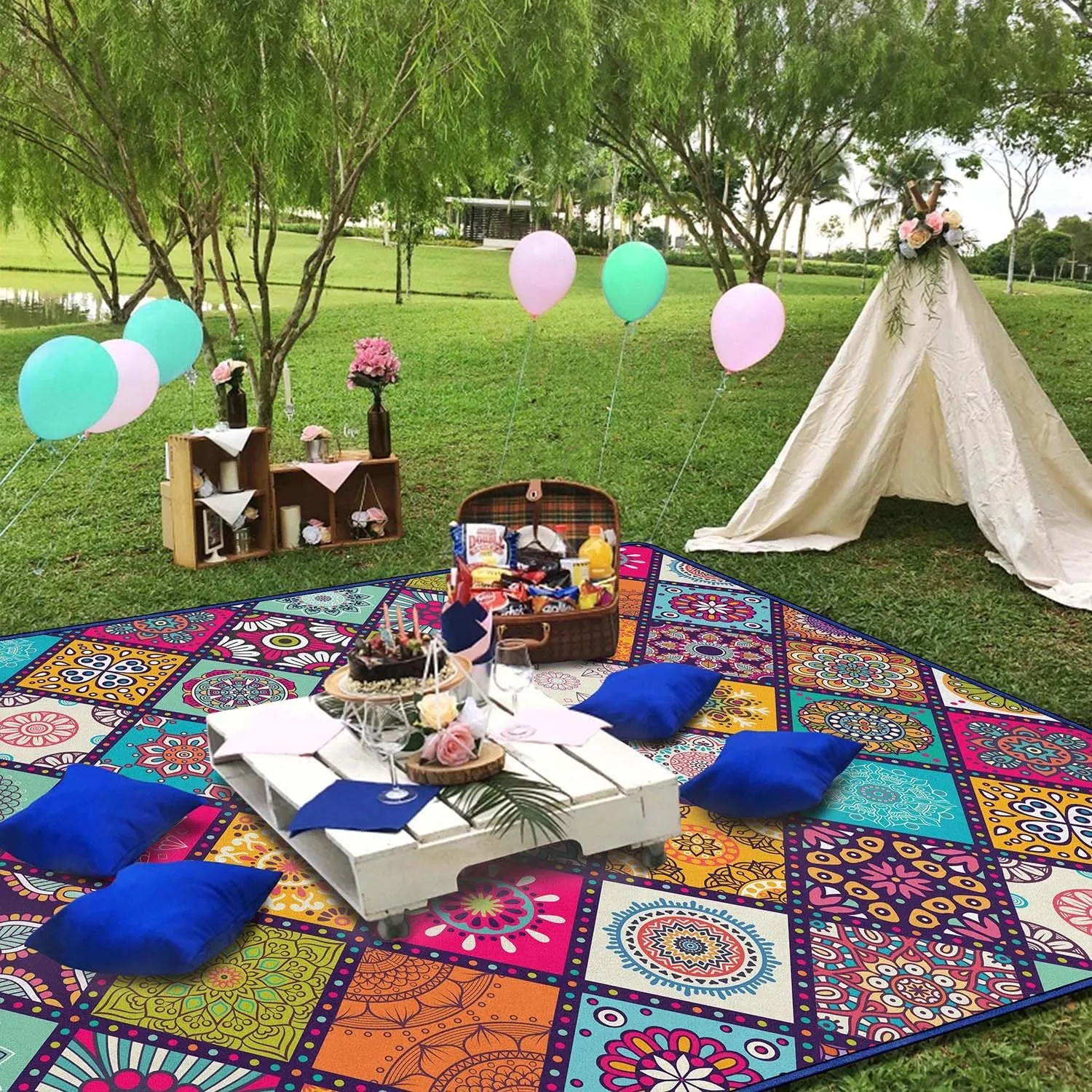 Waterproof Picnic Blankets Foldable & Portable 60''x80'' Boho Picnic Mat for Outdoors, Large Washable Picnic Blanket for Travel Camping Beach, Park Grass Picnic Blanket Accessories for Adults