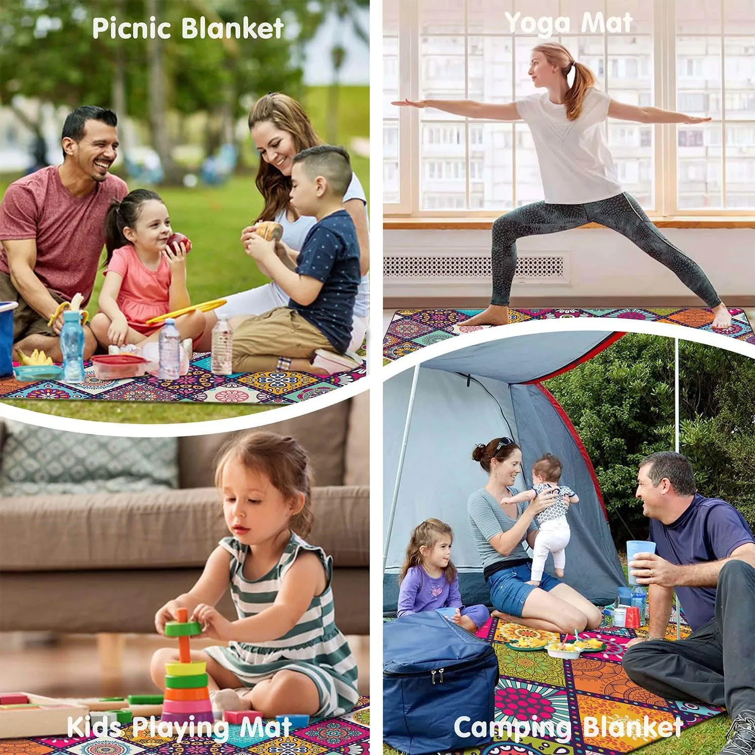 Waterproof Picnic Blankets Foldable & Portable 60''x80'' Boho Picnic Mat for Outdoors, Large Washable Picnic Blanket for Travel Camping Beach, Park Grass Picnic Blanket Accessories for Adults