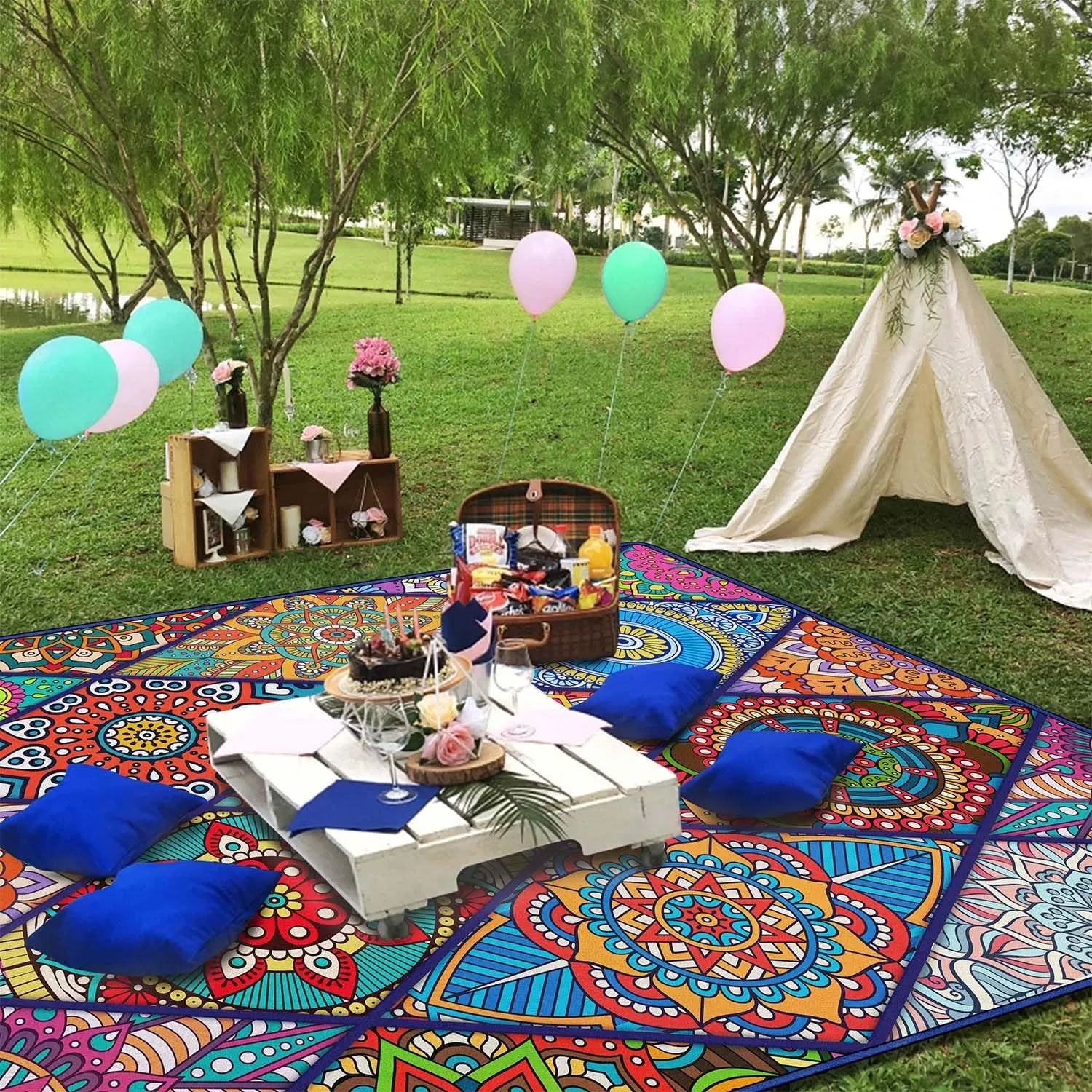 Waterproof Picnic Blankets Foldable & Portable 60''x80'' Boho Picnic Mat for Outdoors, Large Washable Picnic Blanket for Travel Camping Beach, Park Grass Picnic Blanket Accessories for Adults