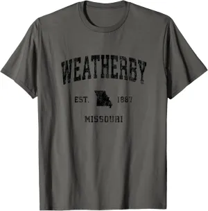 Weatherby Missouri MO Vintage Athletic Black Sports Design T-Shirt
