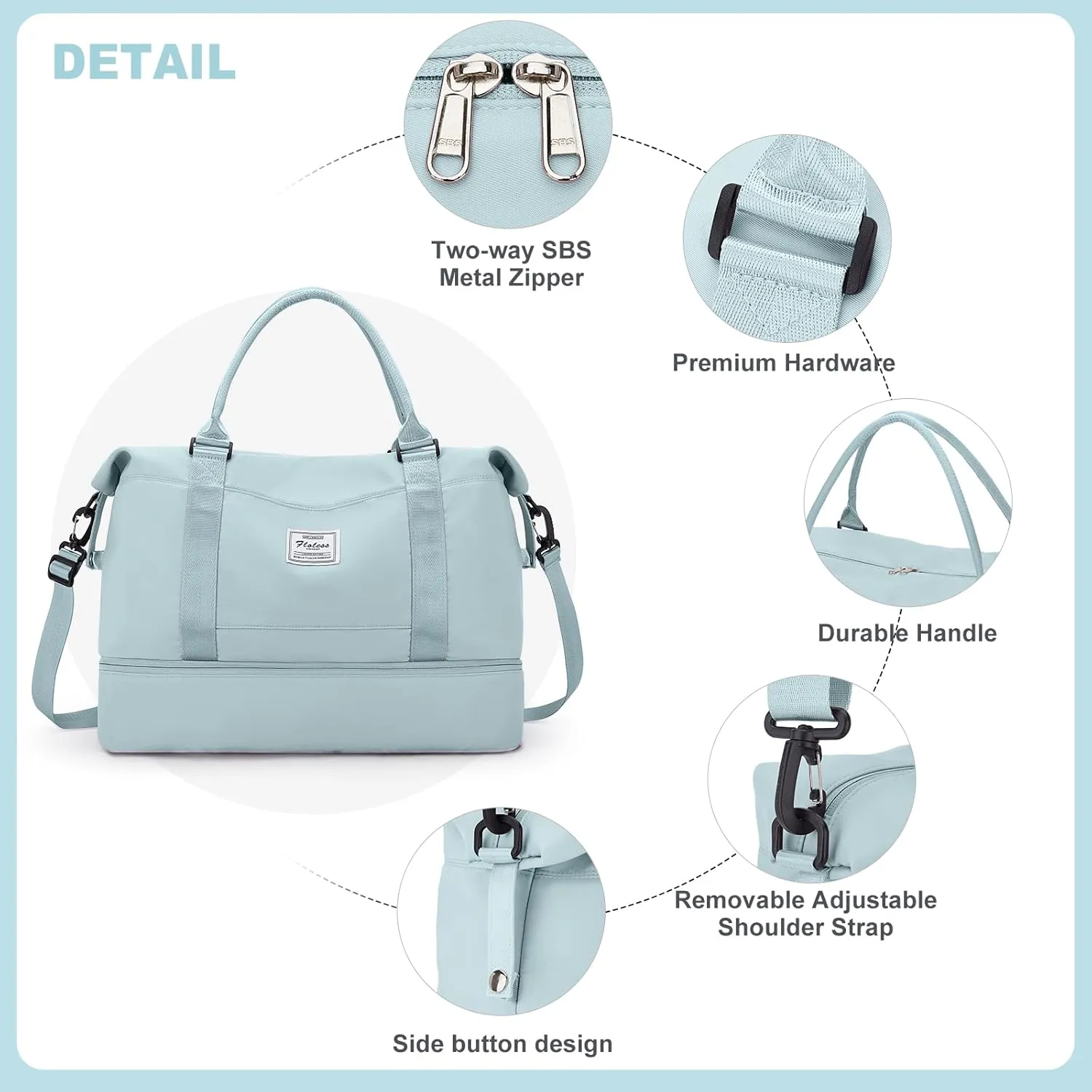 Weekender Bags for Women, Travel Duffel Bags with Shoe Compartment,Personal Item Travel Bag for Airlines, Carry on Overnight Tote Bag for women with Toiletry Bag，Light Blue
