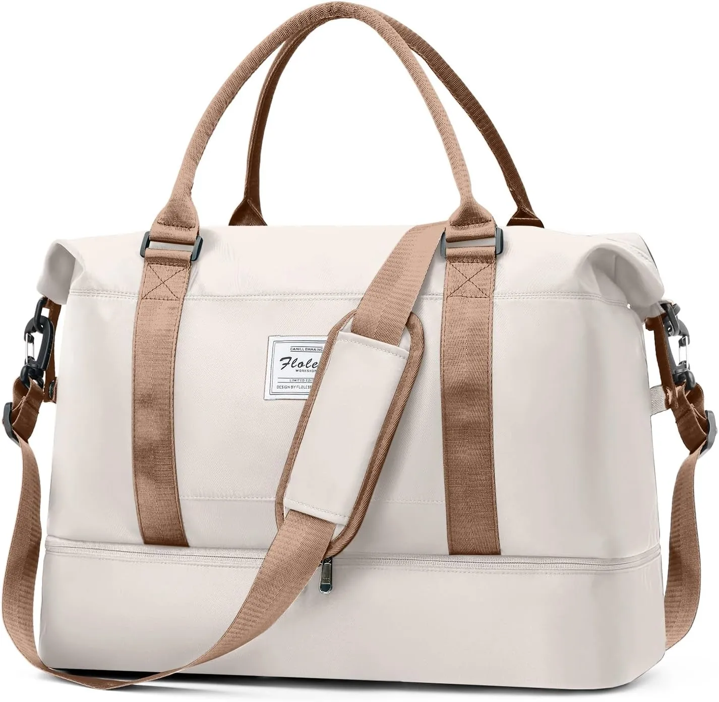 Weekender Bags for Women, Travel Duffel Bags with Shoe Compartment,Personal Item Travel Bag for Airlines, Carry on Overnight Tote Bag for women，Beige&Brown