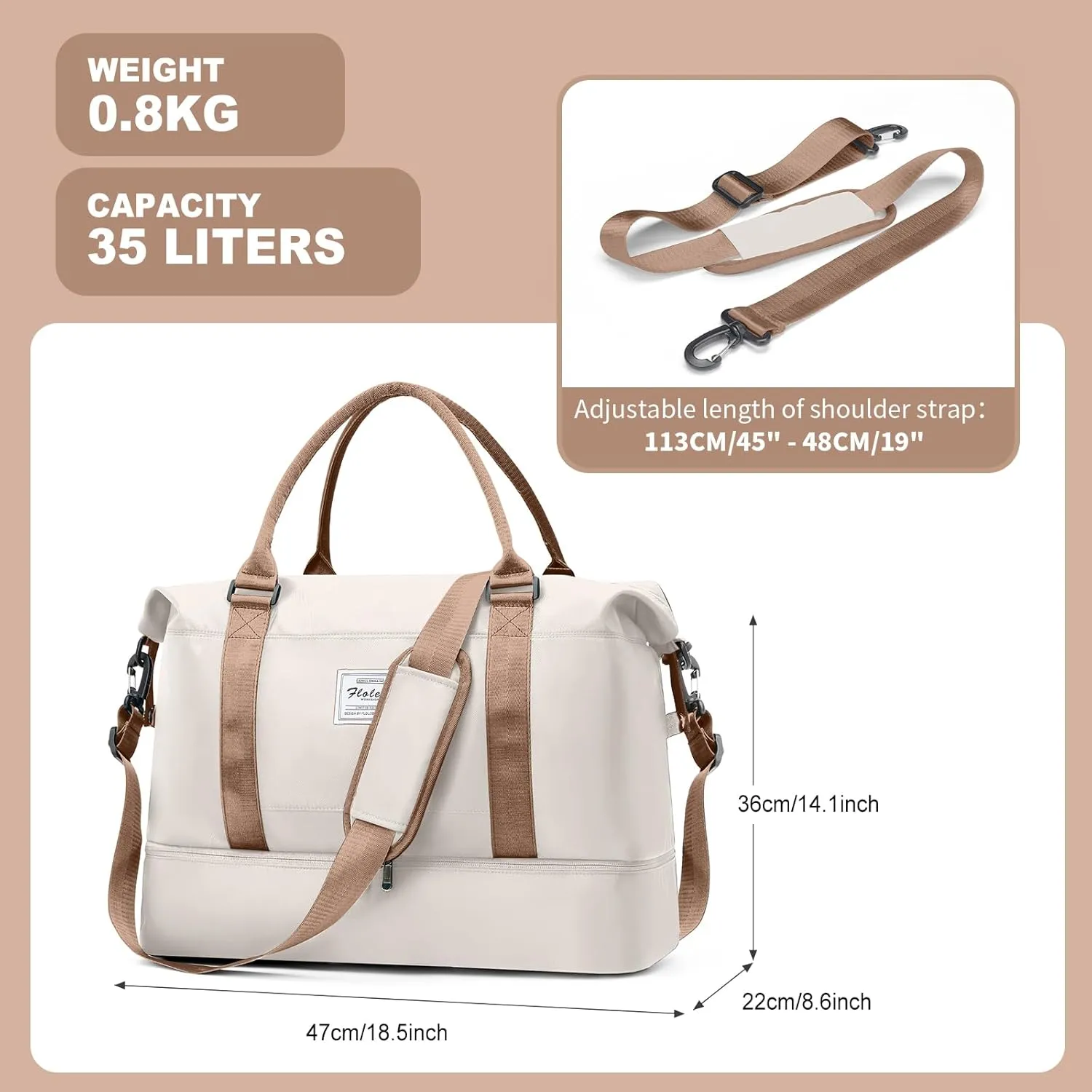 Weekender Bags for Women, Travel Duffel Bags with Shoe Compartment,Personal Item Travel Bag for Airlines, Carry on Overnight Tote Bag for women，Beige&Brown