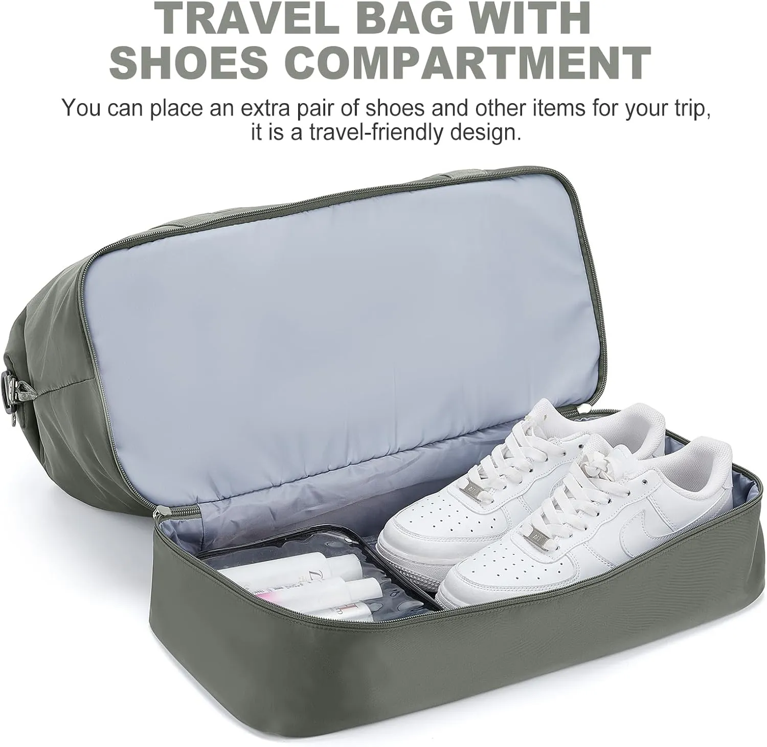 Weekender Bags for Women, Travel Duffel Bags with Shoe Compartment,Personal Item Travel Bag for Airlines, Carry on Overnight Tote Bag for women，Olive Green