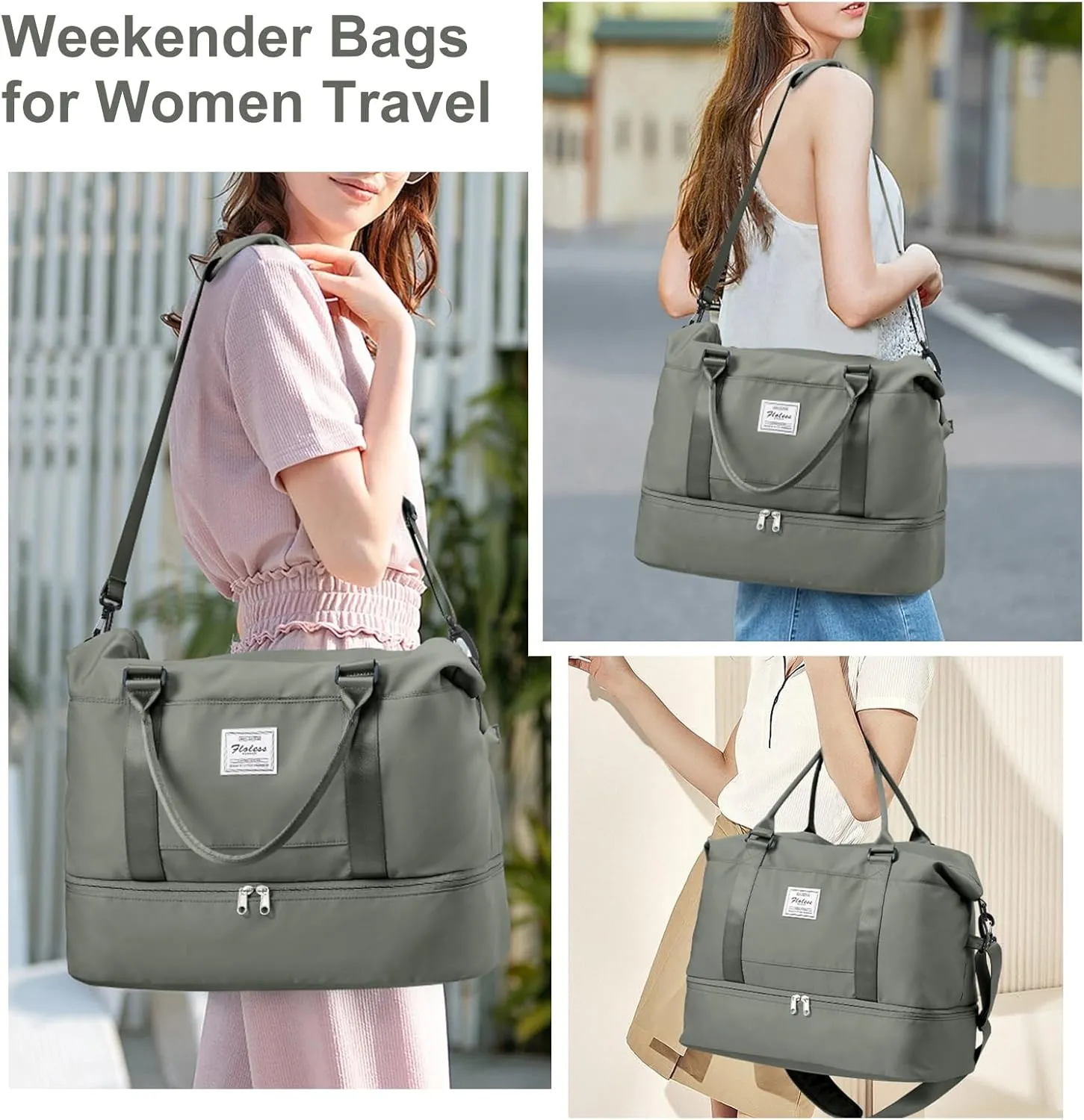 Weekender Bags for Women, Travel Duffel Bags with Shoe Compartment,Personal Item Travel Bag for Airlines, Carry on Overnight Tote Bag for women，Olive Green