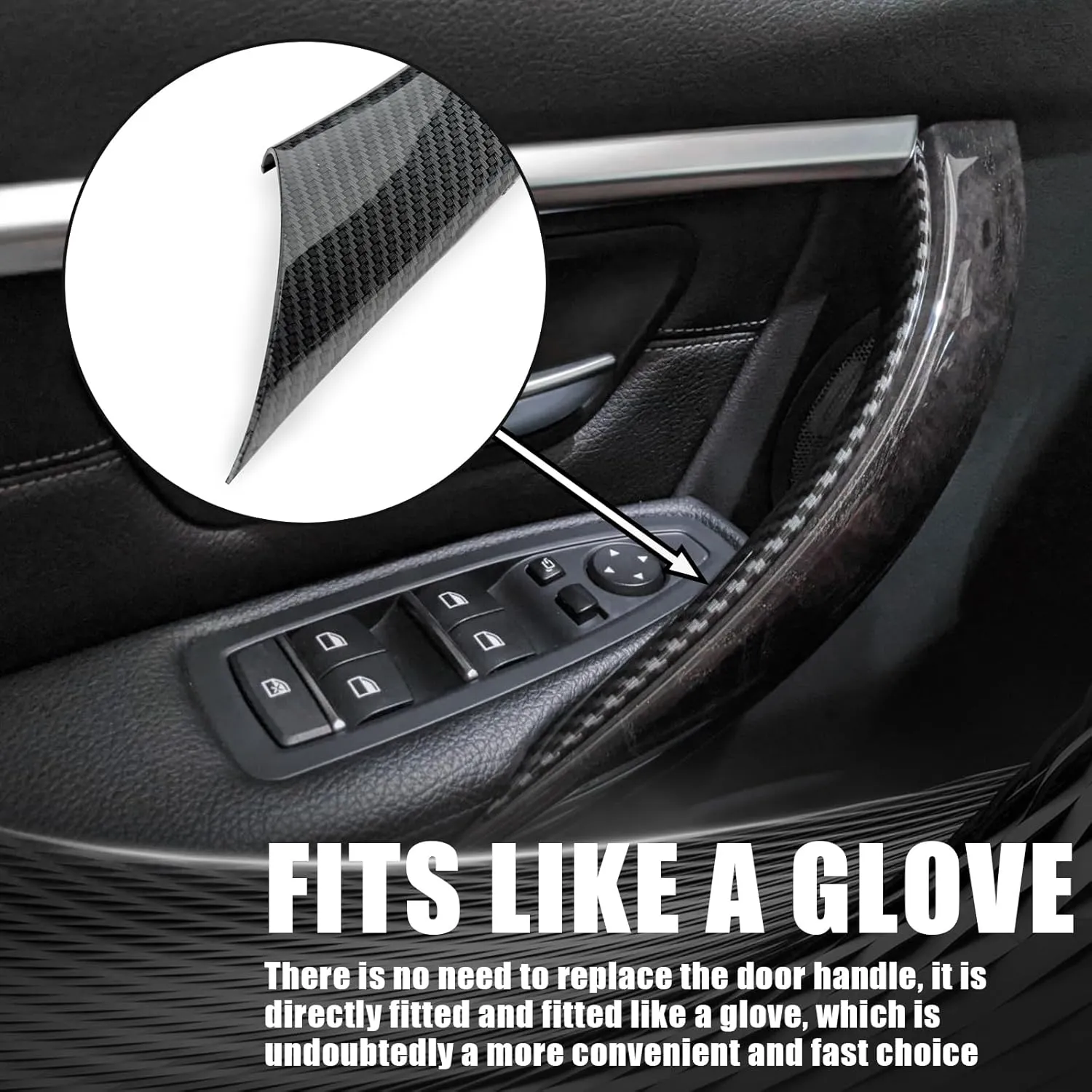 WEILEITE Interior Inner Inside Sticky Door Pull Handle Cover Fit BMW 320,328,330,335,M3 3 Series F30/F31/F34/F80 2012-2018 418,420,428,430,435,M4 4 Series F32/F33/F36/F82/F83 2014-2017(Carbon Fiber)