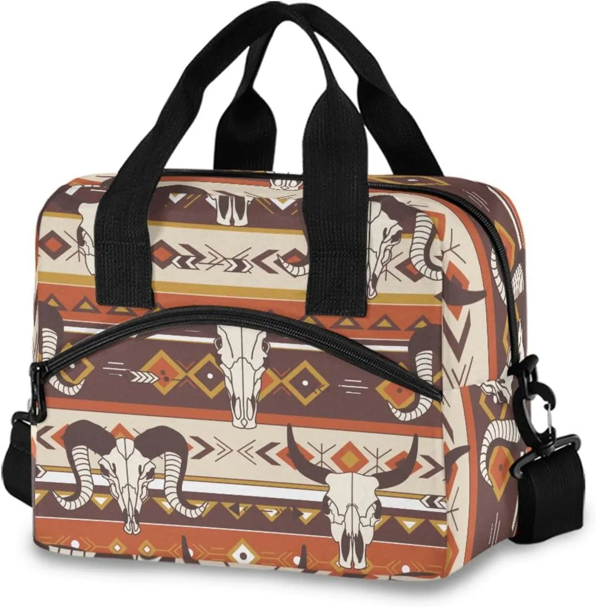 Western Aztec Lunch Bag Insulated Waterproof Reusable Tote Bag Durable Portable Large Lunchbox Handbag with Strap for Women Men