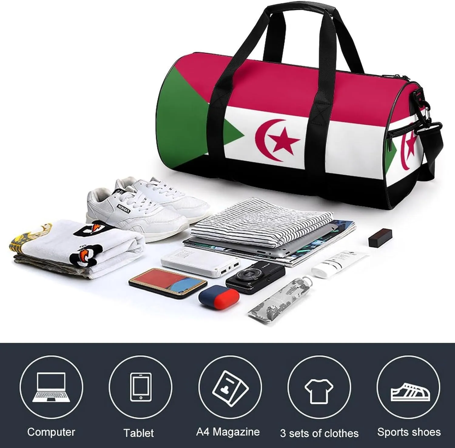 Western Sahara Flag Waterproof Gym Bag with Dry Wet Separation for Men Women Sports Travel Weekender