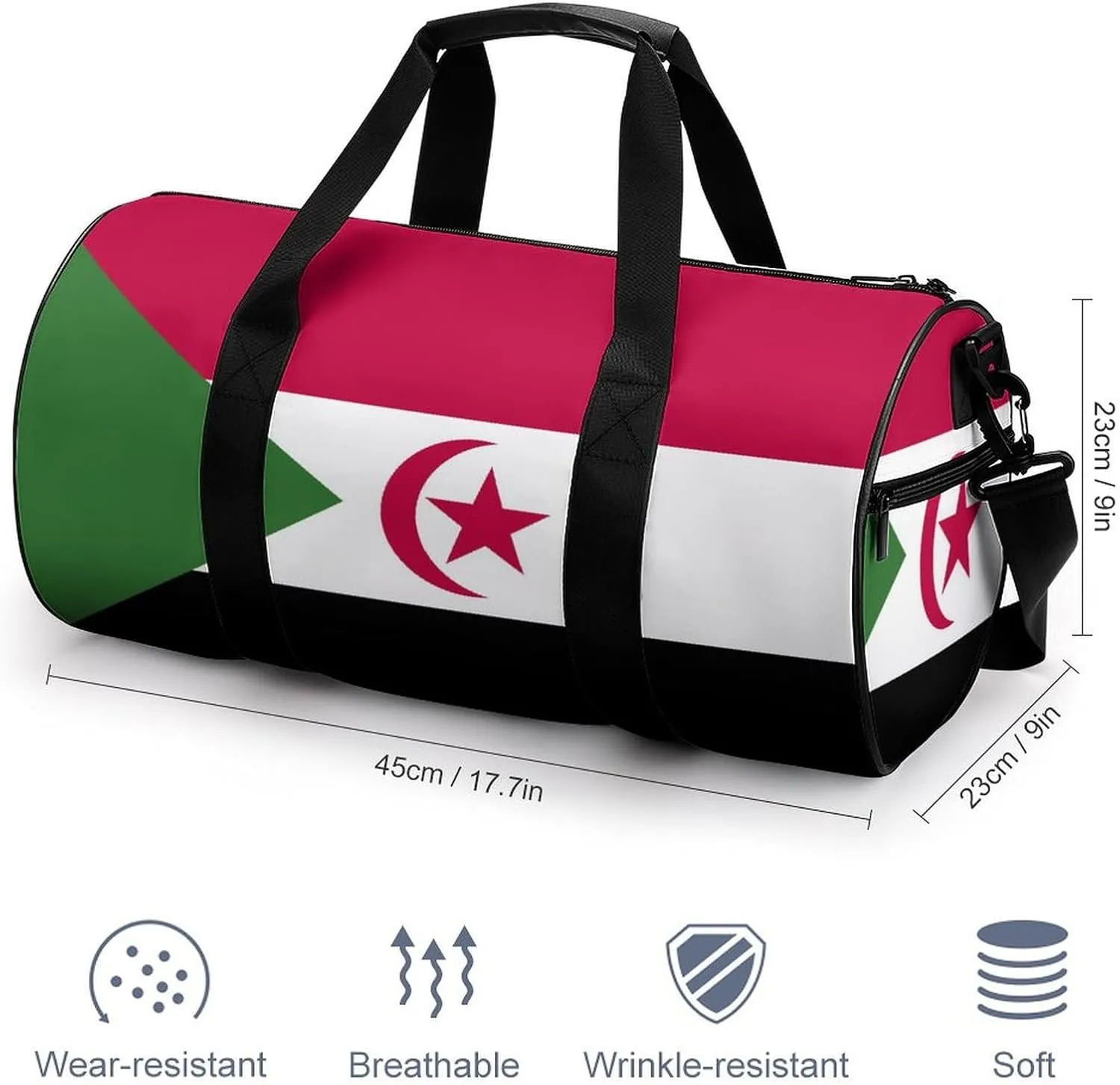 Western Sahara Flag Waterproof Gym Bag with Dry Wet Separation for Men Women Sports Travel Weekender