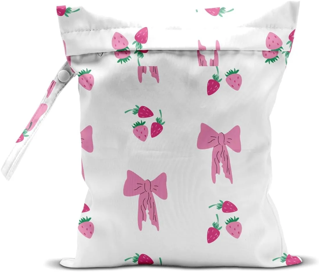 Wet Bag for Swimsuit Pool Travel Baby Cloth Diapers Dirty Yoga Gym Clothes Beach Bags Summer Gifts for Women Men Beach Vacation Essentials Bow Strawberry Waterproof Wet Dry Bag Travel Laundry Bags