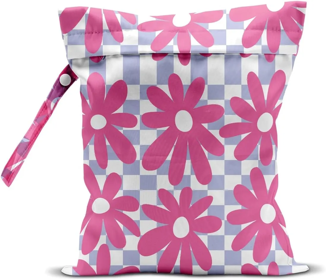 Wet Bag for Swimsuit Pool Travel Baby Cloth Diapers Dirty Yoga Gym Clothes Beach Bags Summer Gifts for Women Men Beach Vacation Essentials Flower Checker Waterproof Wet Dry Bag Travel Laundry Bags