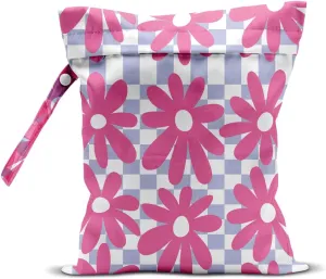 Wet Bag for Swimsuit Pool Travel Baby Cloth Diapers Dirty Yoga Gym Clothes Beach Bags Summer Gifts for Women Men Beach Vacation Essentials Flower Checker Waterproof Wet Dry Bag Travel Laundry Bags