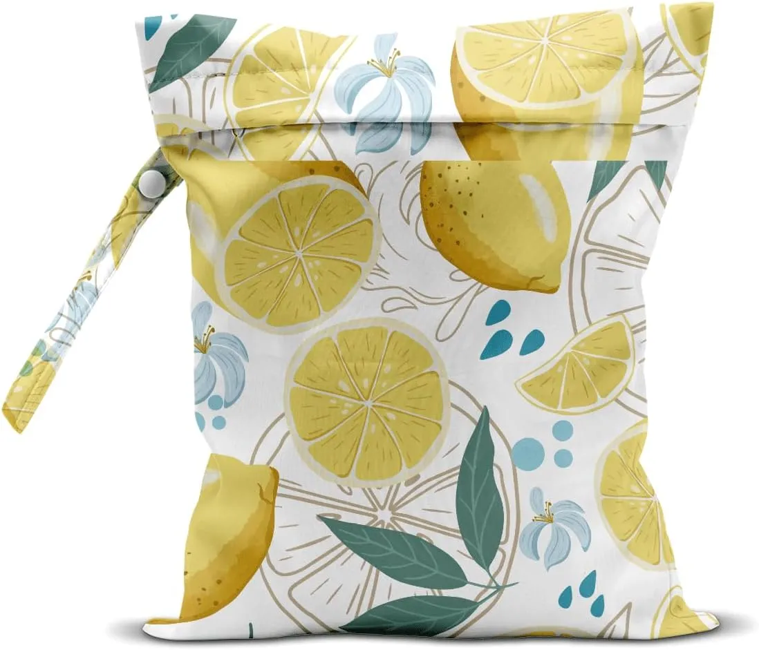 Wet Bag for Swimsuit Pool Travel Baby Cloth Diapers Dirty Yoga Gym Clothes Beach Bags Summer Gifts for Women Men Beach Vacation Essentials Lemon Waterproof Wet Dry Bag Travel Laundry Bags
