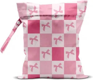 Wet Bag for Swimsuit Pool Travel Baby Cloth Diapers Dirty Yoga Gym Clothes Beach Bags Summer Gifts for Women Men Beach Vacation Essentials Pink Bow Checker Waterproof Wet Dry Bag Travel Laundry Bags