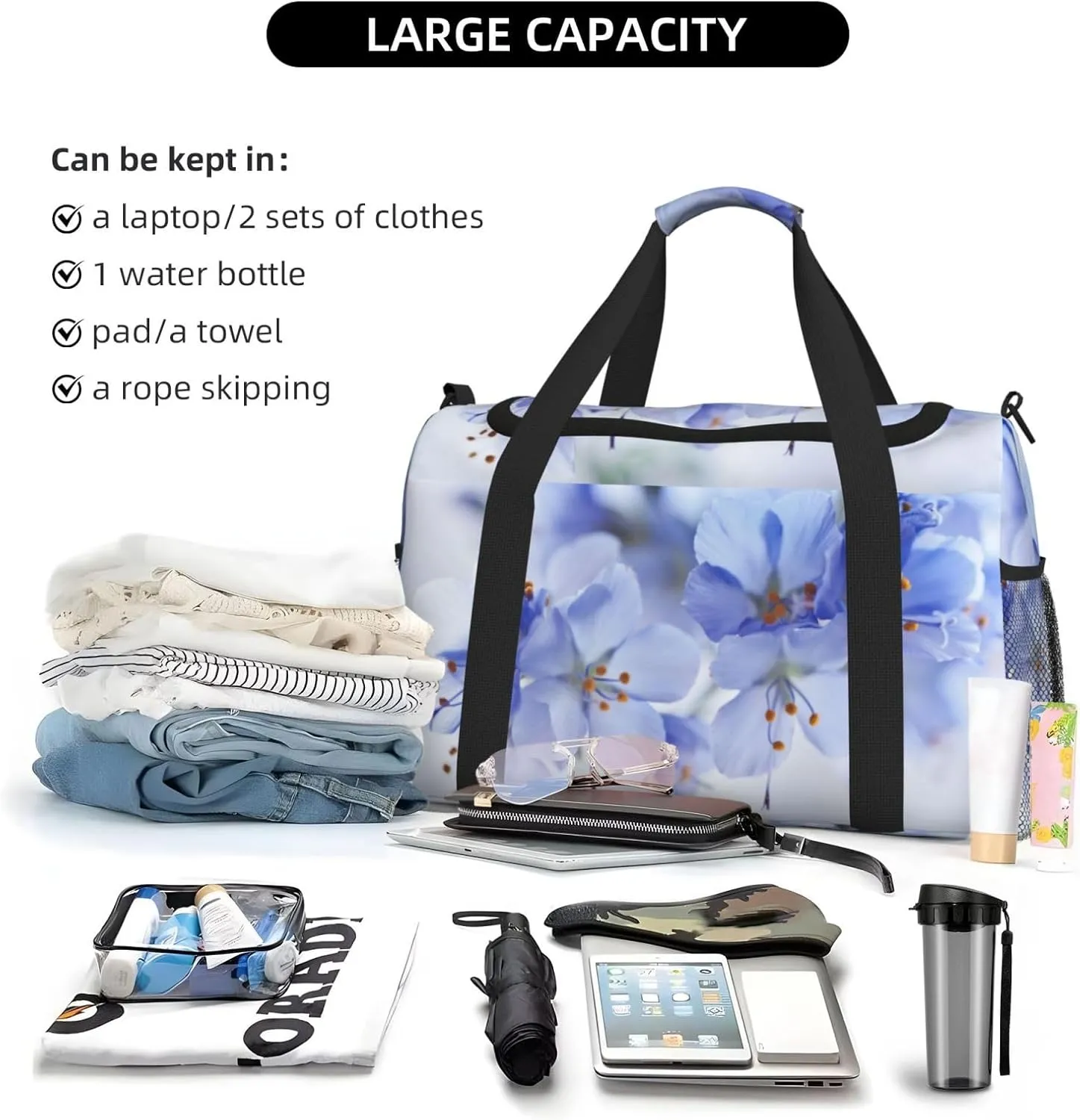 White Display Travel Duffel Bag Large Foldable Waterproof Overnight Bag For Beach Swim Bags Pool Sports Gym