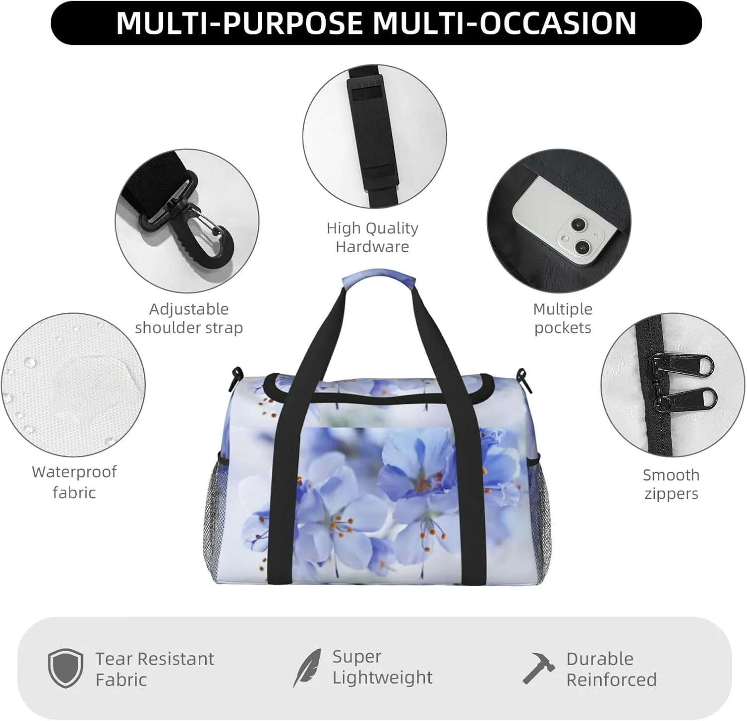 White Display Travel Duffel Bag Large Foldable Waterproof Overnight Bag For Beach Swim Bags Pool Sports Gym