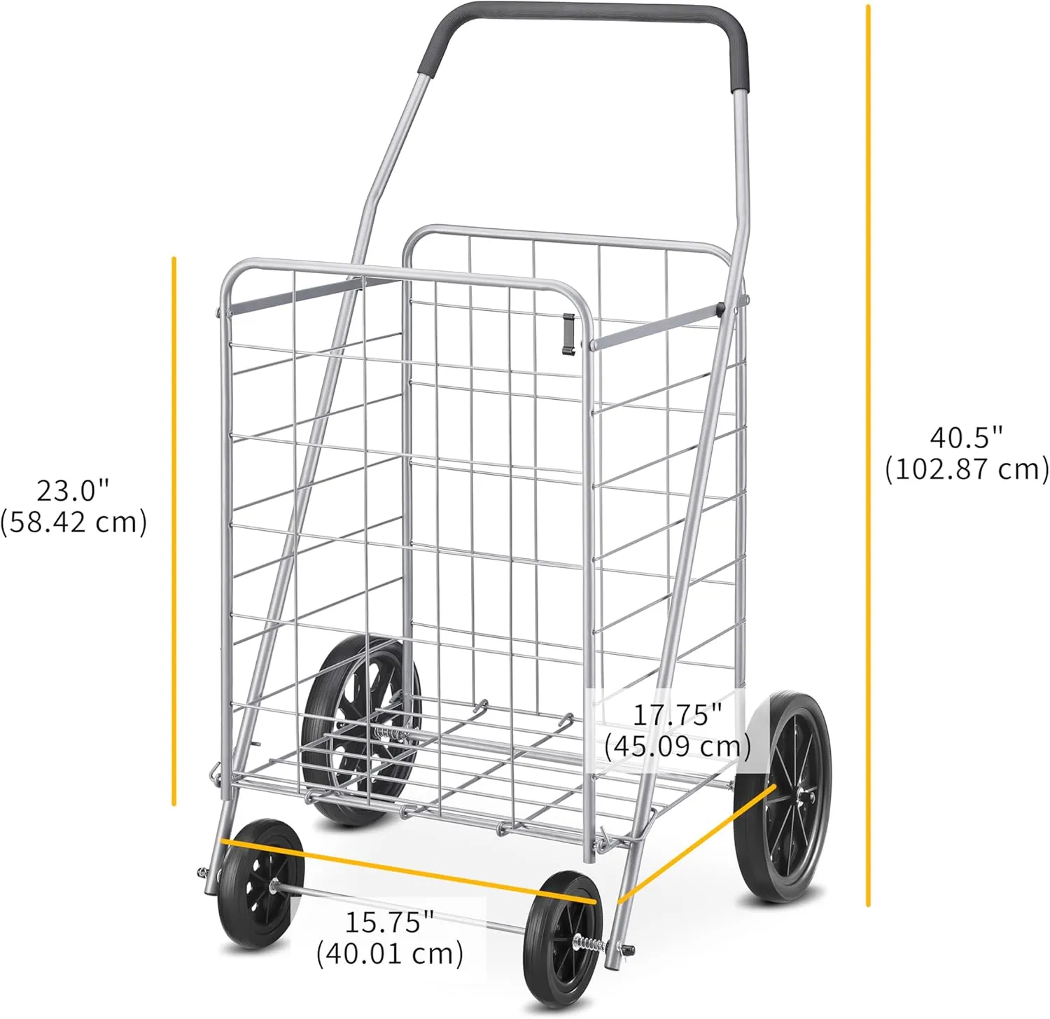 Whitmor Deluxe Utility Foldable Shopping Cart with Wheels, 100 Lb Capacity, Heavy Duty Grocery Cart with Steel Frame, Foam Handle, Rolling Folding Utility Trolley for Grocery, Laundry, Travel, Gray