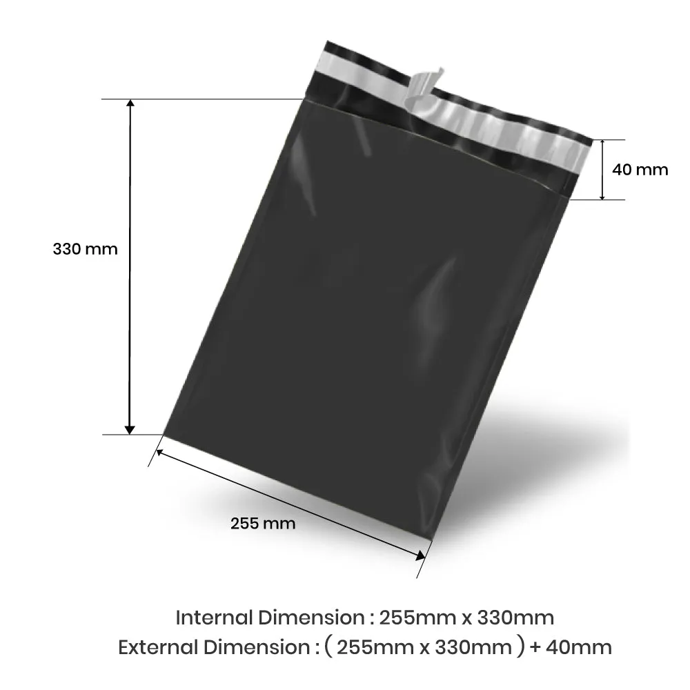 Wholesale 10,000pcs 255mm x 330mm   40mm Poly Mailing Courier Satchels - Black