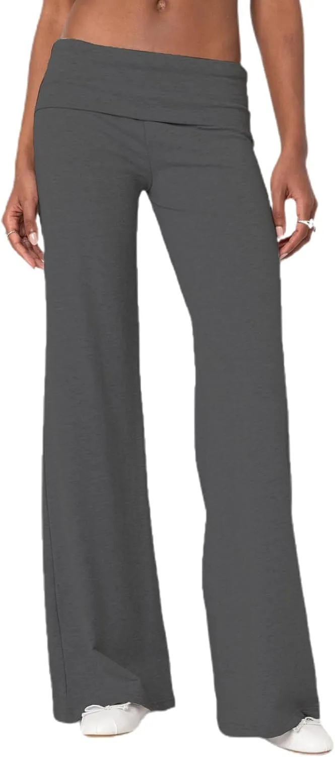 Wide Leg Sweatpants for Women Fold Over Low Rise Flare Yoga Lounge Pants Back to School Clothes for Teen Girls