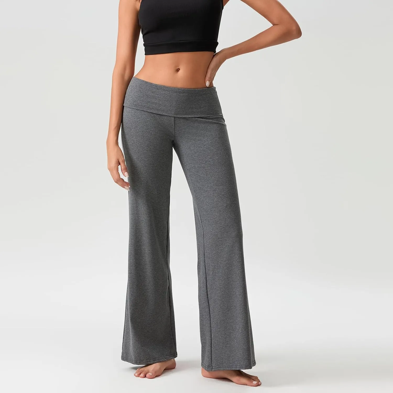 Wide Leg Sweatpants for Women Fold Over Low Rise Flare Yoga Lounge Pants Back to School Clothes for Teen Girls