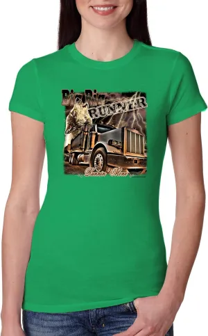 Wild Bobby Big Rig Runner Trailer Truck Runnin Alone Cars and Trucks Womens Slim Fit Junior Tee